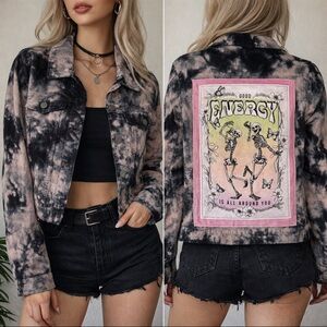 Custom Upcycled Good Energy Skeletons Dancing Tie Dyed Corduroy Jacket Size M